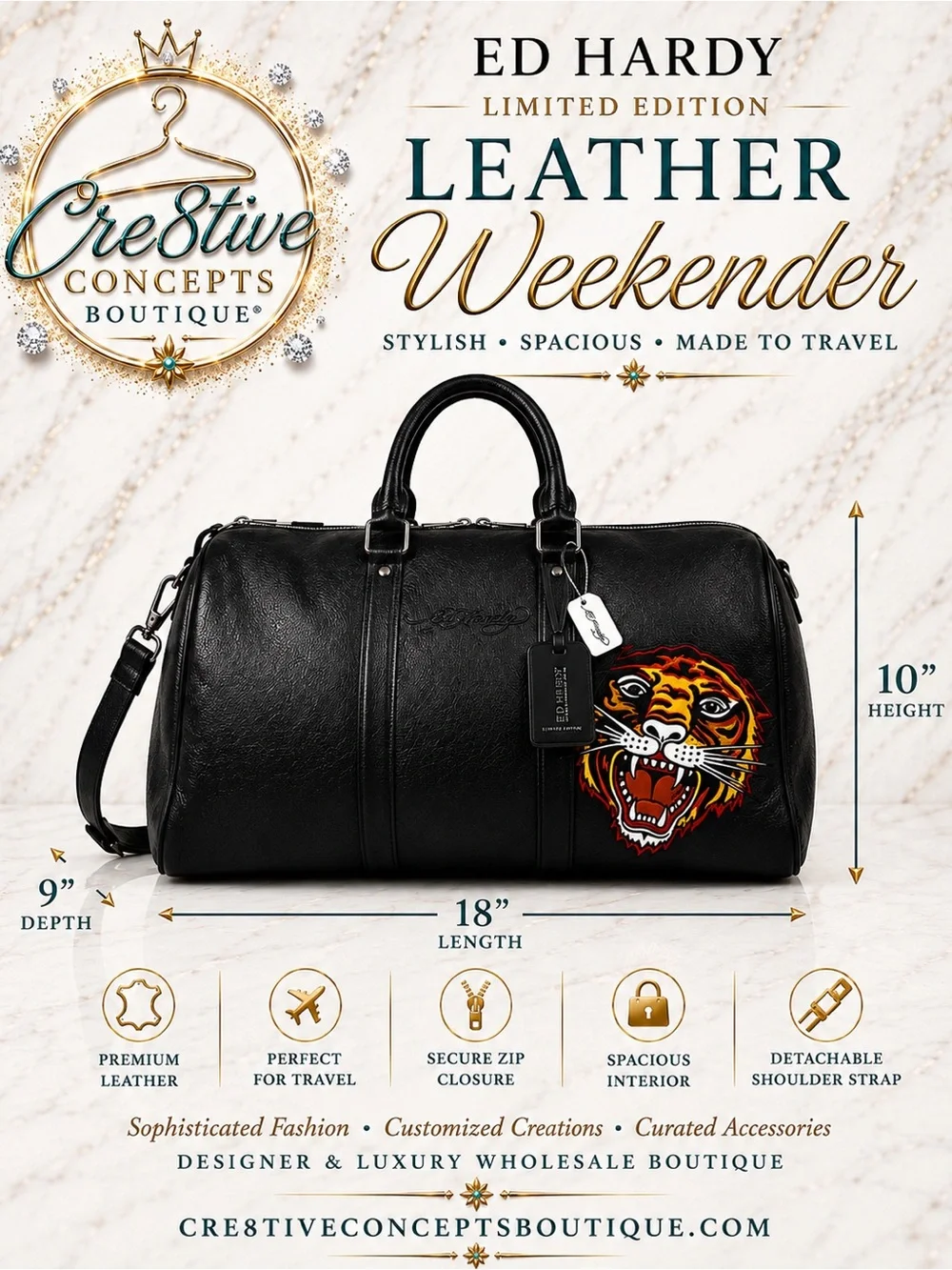 Ed Hardy Limited Edition Premium Leather Weekender Bag